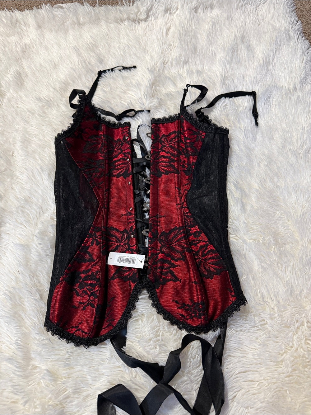 Adore Me Red and Black Lace-Trim Corset Bustier